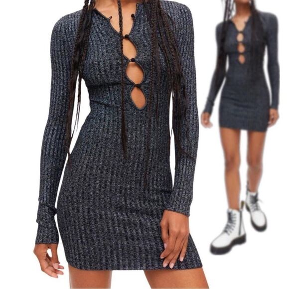 Urban Outfitters UO Ribbed Sweater Dress Knit Minidress Metallic B… - Picture 3 of 9